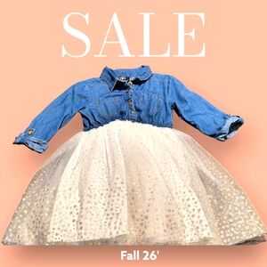 Denim and Gold Polka Dot Tulle Kids Dress